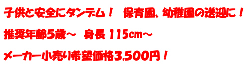 子供と安全にタンデム！　保育園、幼稚園の送迎に！